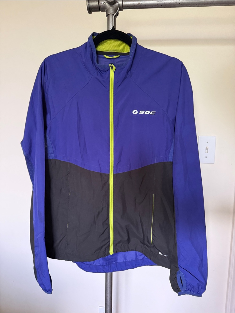 SO women's Purple & Black Windbreaker with Neon Yellow Zip
